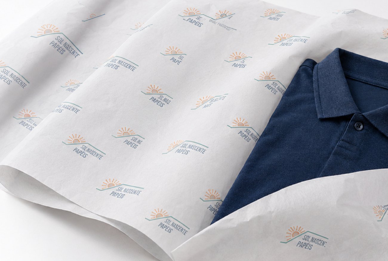 Papel de seda personalizado Sol Nascente com camisa polo